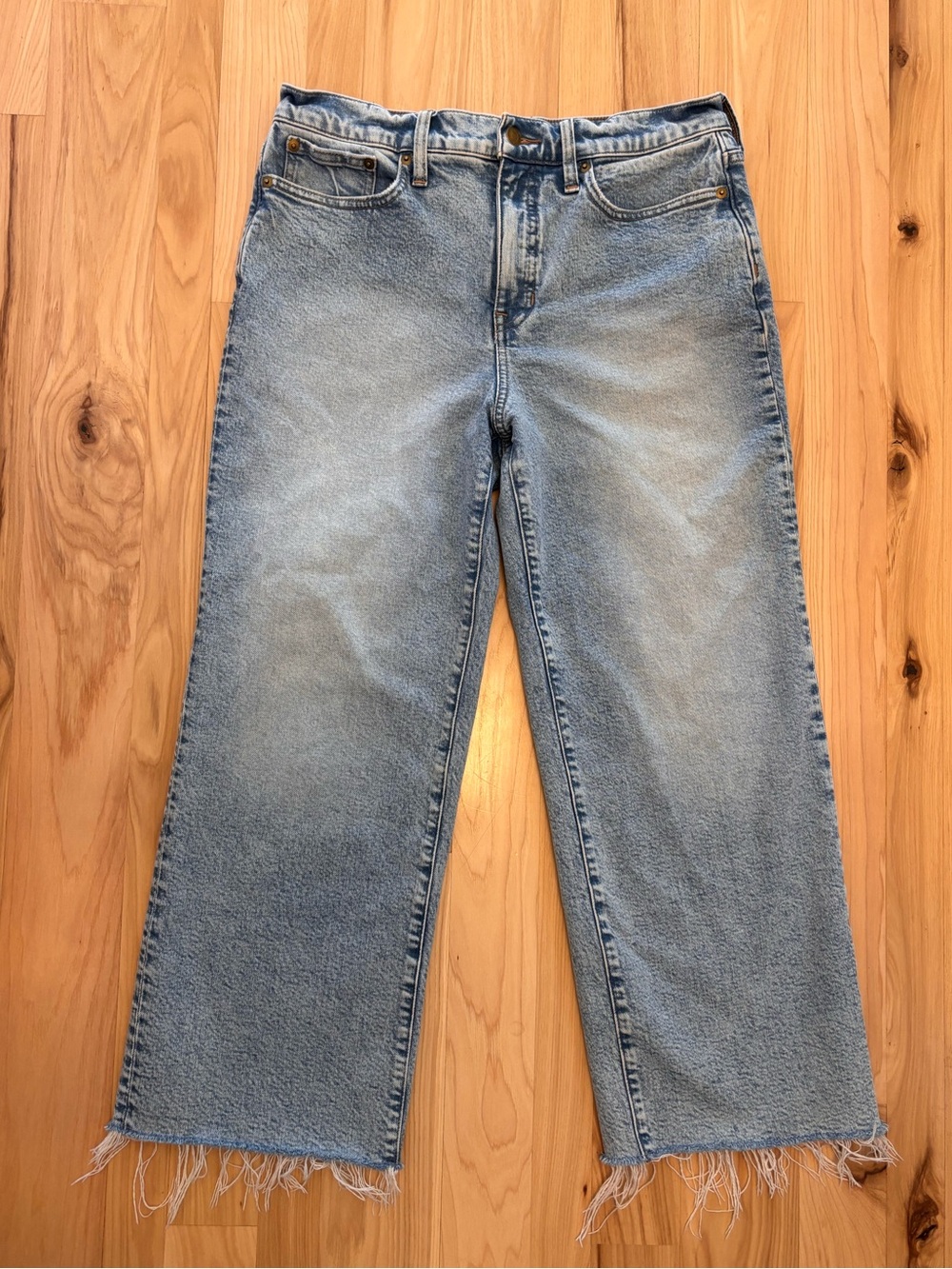 J. Crew Wide Leg Crop Denim Jeans Stretch Mid Light Wash Raw Fray Hem 29